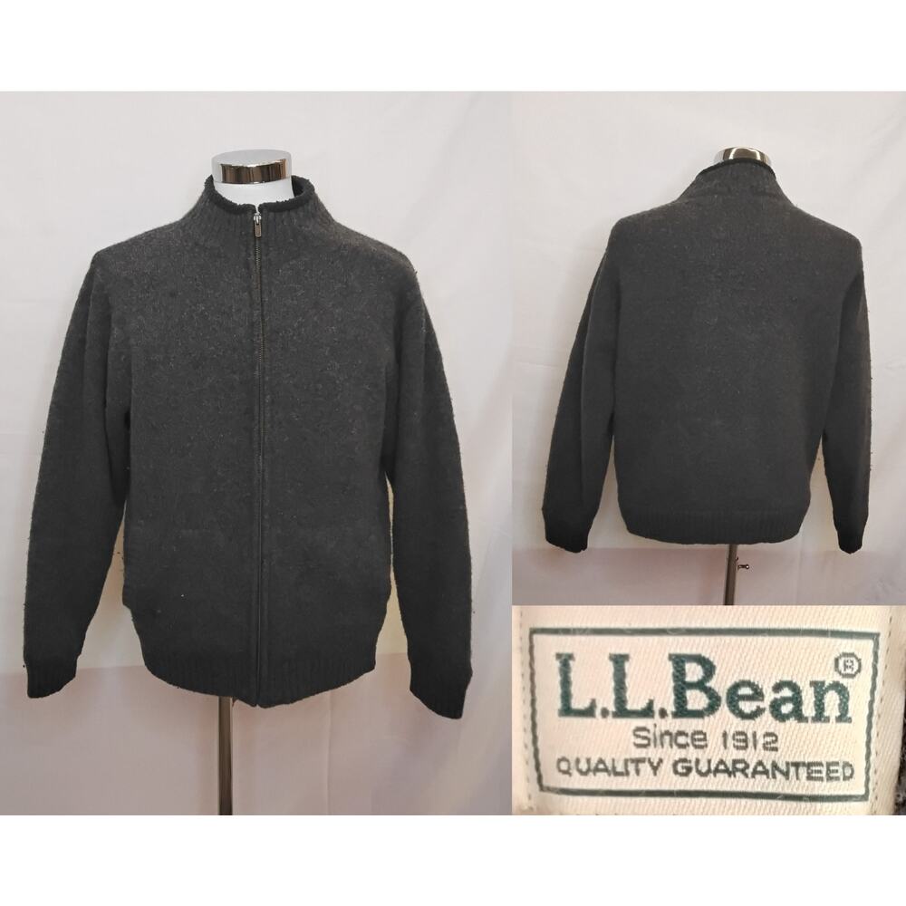 L.L. Bean Lambswool Sweater Men's L Gray Full Zip Fleece Lined #W4867